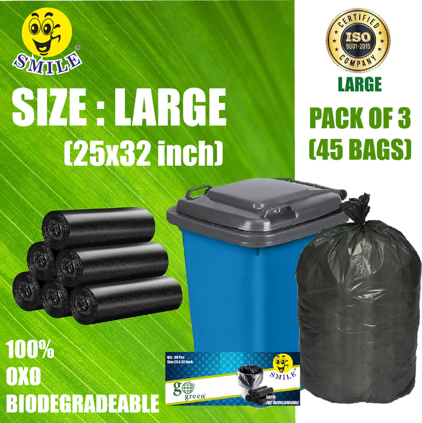 Smile Garbage Bags Large Size For Home garbage Bag 25*30 inch 70 L (45Bag ) Large 70 L Garbage Bag  Pack Of 45(45Bag )