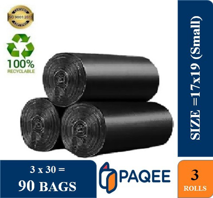 PAQEE Biodegradable Garbage Bag - 17x19 Inch, 30 per Roll, Small (10 L) (Set of 3) Medium 10 L L Garbage Bag  Pack Of 90(90Bag )
