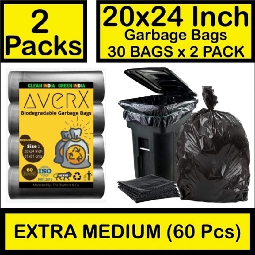 averX Premium Black Garbage Bag - 20x24 inches (Pack of 2, 60 Pieces, Medium) Medium 30 L Garbage Bag  Pack Of 60(60Bag )