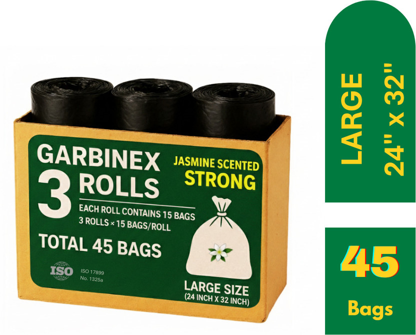 Garbinex Garbage Bags LARGE Size 24x32 Inch JASMINE Scented| Dustbin Bag(Pack of 3Roll) Large 35 L Garbage Bag  Pack Of 45(45Bag )