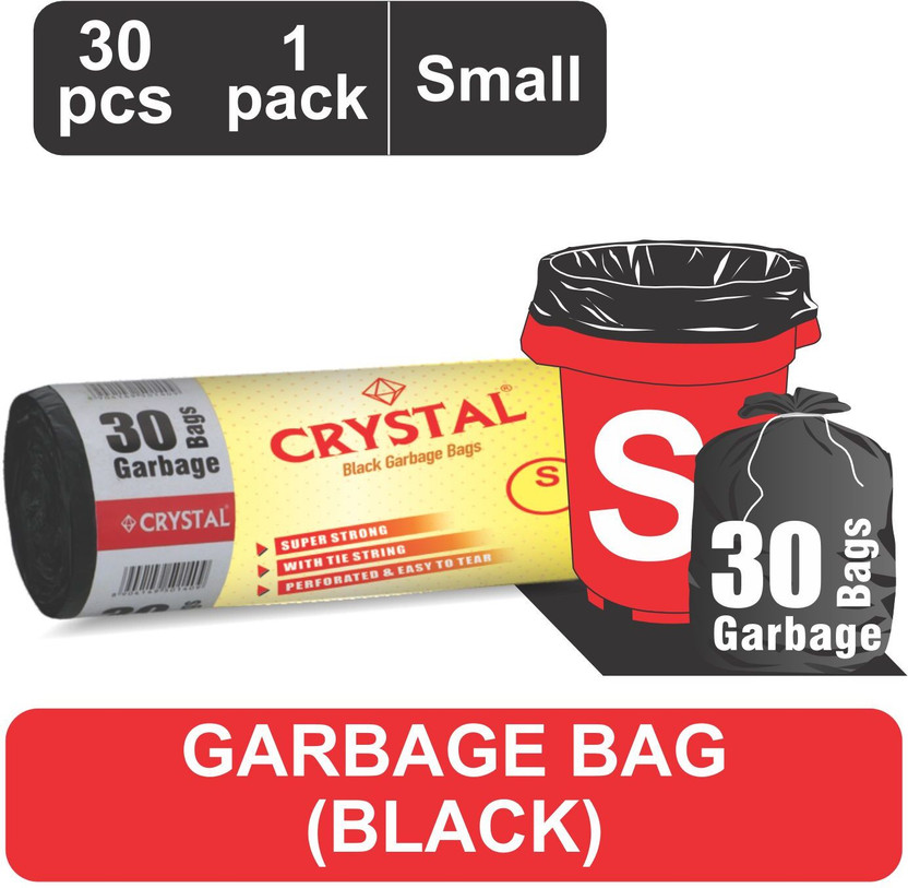 CRYSTAL Garbage Bag on Roll 17 x 19 Black HM Small 1 L Garbage Bag  Pack Of 30(30Bag )