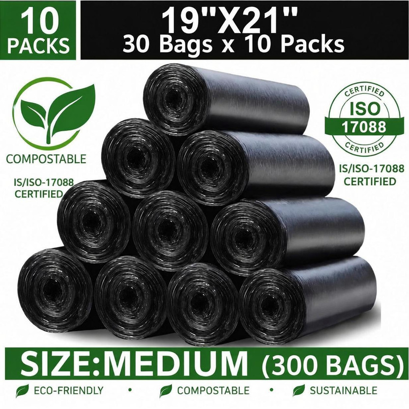 KALP KALP CRAZE Compostable Black Garbage Bag - 19x21 ,(10X30=300 Pieces) Medium 12 L Garbage Bag  Pack Of 300(300Bag ) - Flipkart Deal