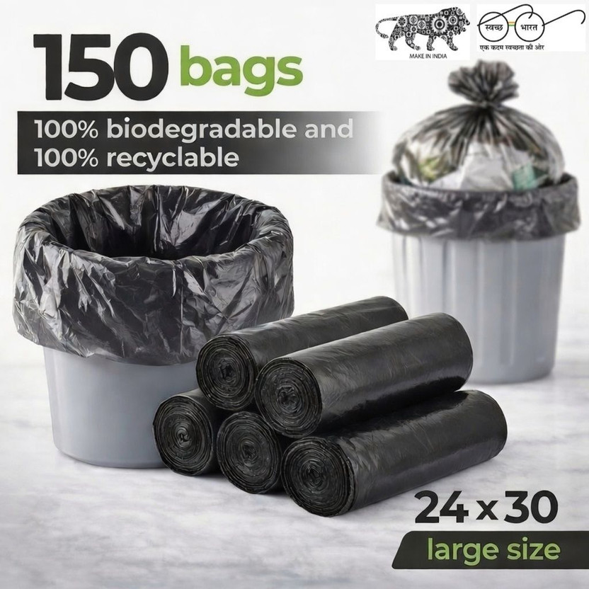 Lorikeet Garbage Bags Large Size Black Color 24x30 Inch | Disposable| (5 Rolls) Large 20-30 L Garbage Bag  Pack Of 150(150Bag )