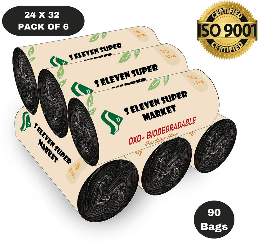 S ELEVEN Dustbin Bags/Garbage Bags/Waste Bag (24 X 32 Inches) Large 6 Roll L Garbage Bag  Pack Of 90(90Bag )