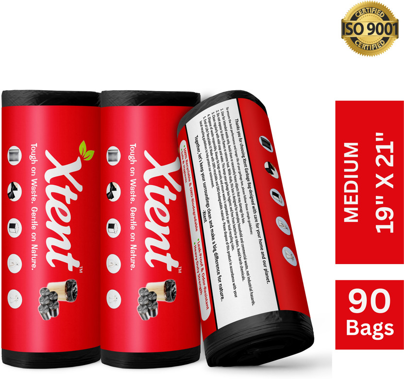 Xtent Garbage Bags |19" x 21"| Medium-30Bags x 3 Rolls | 90 Bags | Dry & Wet Waste Medium 25 L Garbage Bag  Pack Of 90(90Bag )