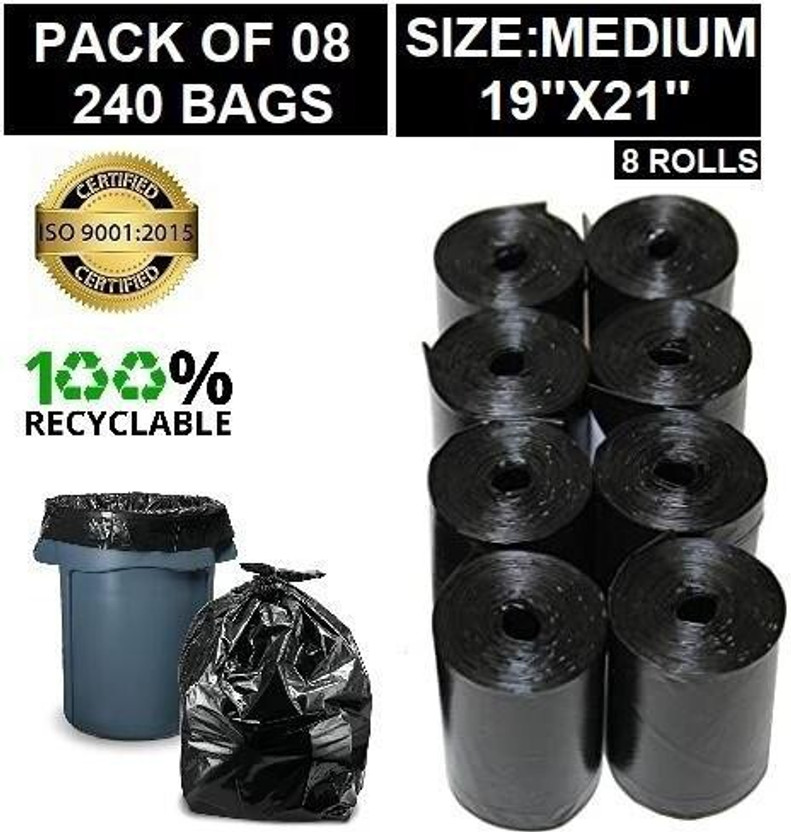 MJ Exim 19X21 INCH (8 ROLLS) Medium 12 L Garbage Bag  Pack Of 240(240Bag )