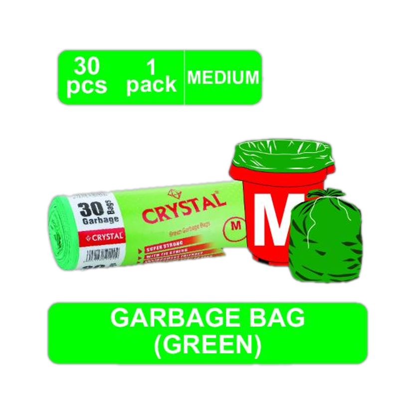 CRYSTAL Garbage Bag on Roll 19 x 21 Green HM Medium 1 L Garbage Bag  Pack Of 30(30Bag )