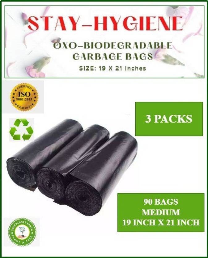 STAYHYGIENE GARBAGE BAGS 3x30 90 Bags (19"X21") Medium 15 L Garbage