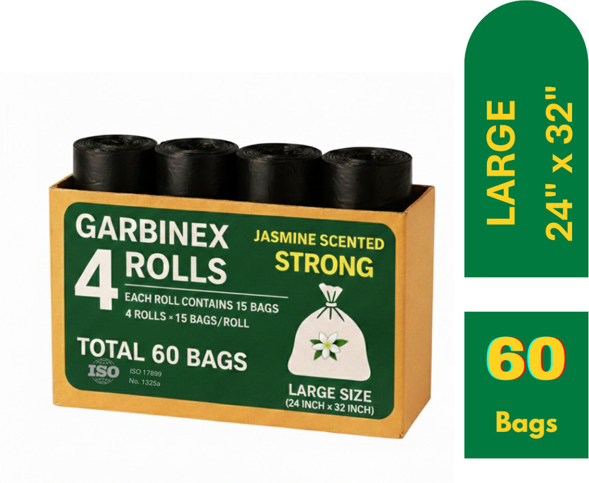 Garbinex Garbage Bags LARGE Size 24x32 Inch JASMINE Scented| Dustbin Bag(Pack of 4Roll) Large 35 L Garbage Bag  Pack Of 60(60Bag )