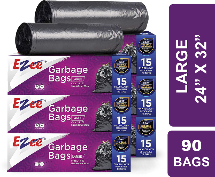 EZEE Dustbin Bag|24'' x 32''|15Bagsx6Roll|Leak-Proof & 2X Strong|For Dry & Wet Waste Large 60 L Garbage Bag  Pack Of 90(90Bag )