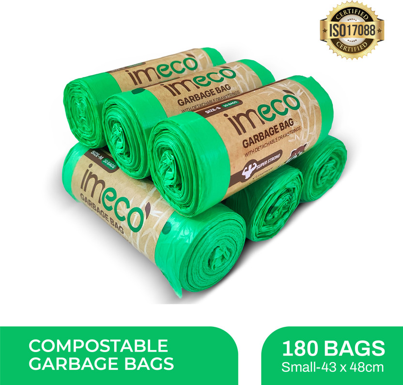 IMECO Eco-Friendly Garbage Bags |17" x 19"| 30Bags x 6 Rolls | Dry & Wet Waste | Small 2 L Garbage Bag  Pack Of 180(180Bag )