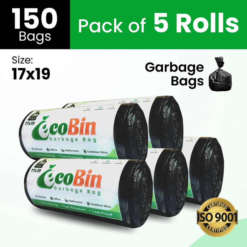 EcoBin Eco-Friendly Small Garbage Bags: 17"x19", 150 Bags (5 Rolls) for Home/Office Small 6 L Garbage Bag  Pack Of 5(5Bag )