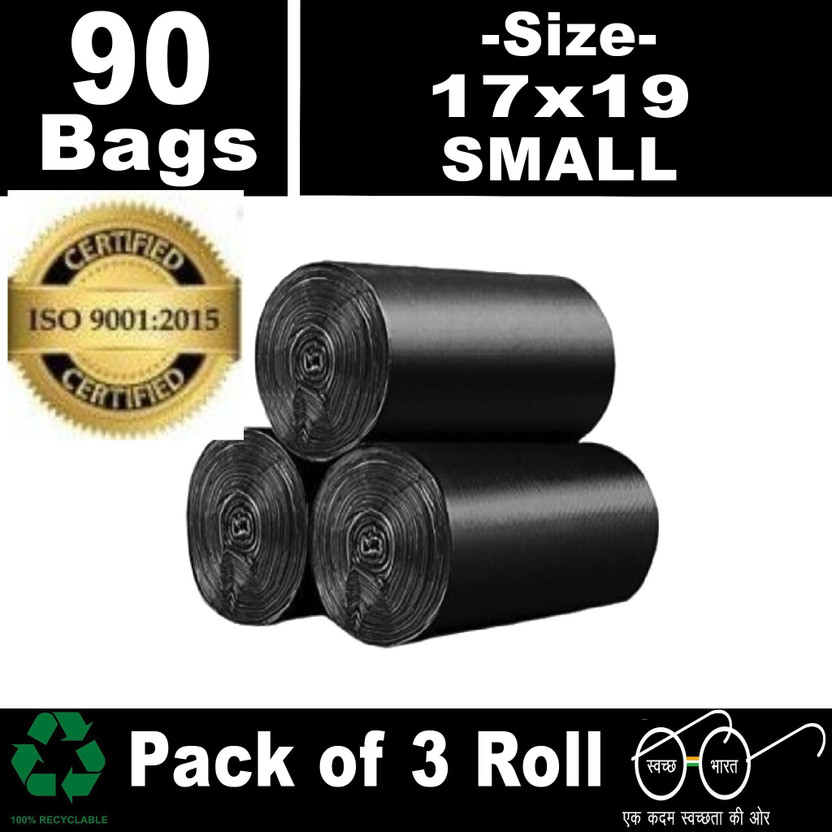 Reforce Black Dustbin Covers 100% Biodegradable 7 L -17x19 inch(Pack of 3,90 Pcs,Small) Small 7 L Garbage Bag  Pack Of 90(90Bag )