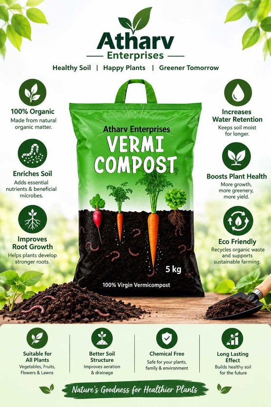 Atharv Atharv Enterprises Atharv Organic vermicompost Fertiliser Manure for Garden and Nursery Plant Garden Mulch(Black 5 kg) - Flipkart Deal