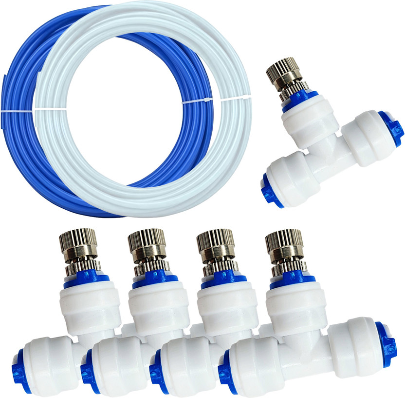 KARUNDA 5pcs 6MM Nozzles 6m pipe|Premium Misting Fogger Nozzles with White Tee Connector 100 L Hose-end Sprayer(Pack of 6)