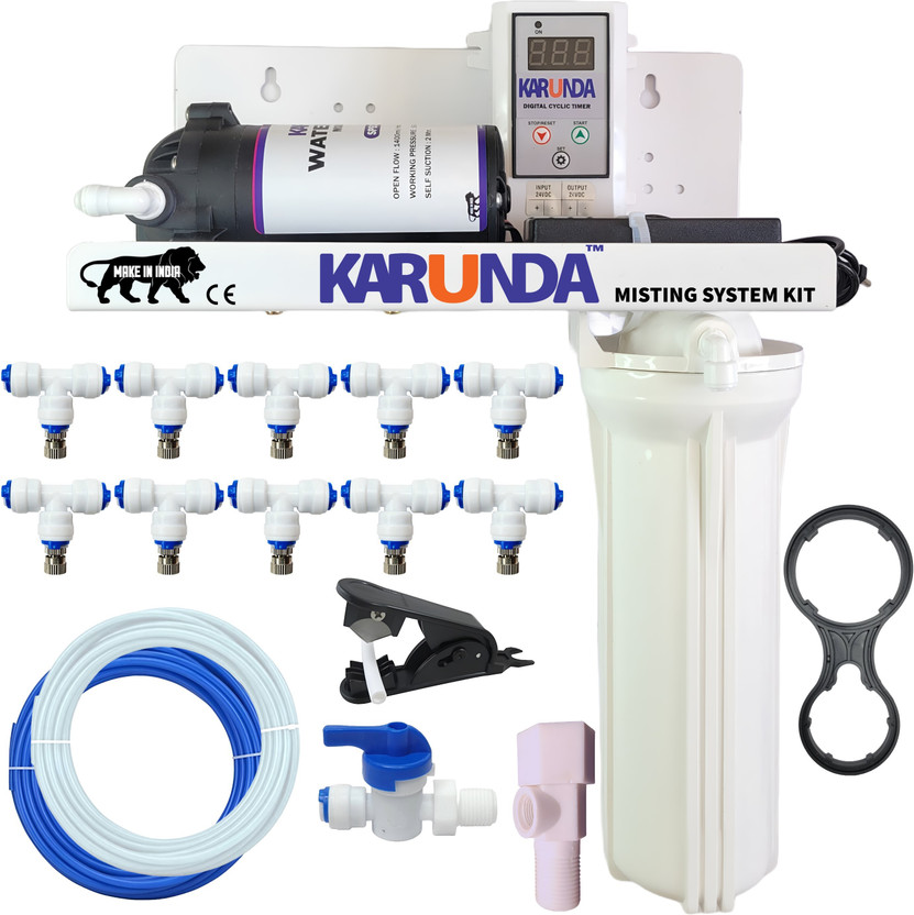 KARUNDA Pre Assembled Fogger System Kit With Digital Timer | With 10 Nozzles & 15m Pipe 100 L Hose-end Sprayer(Pack of 16)