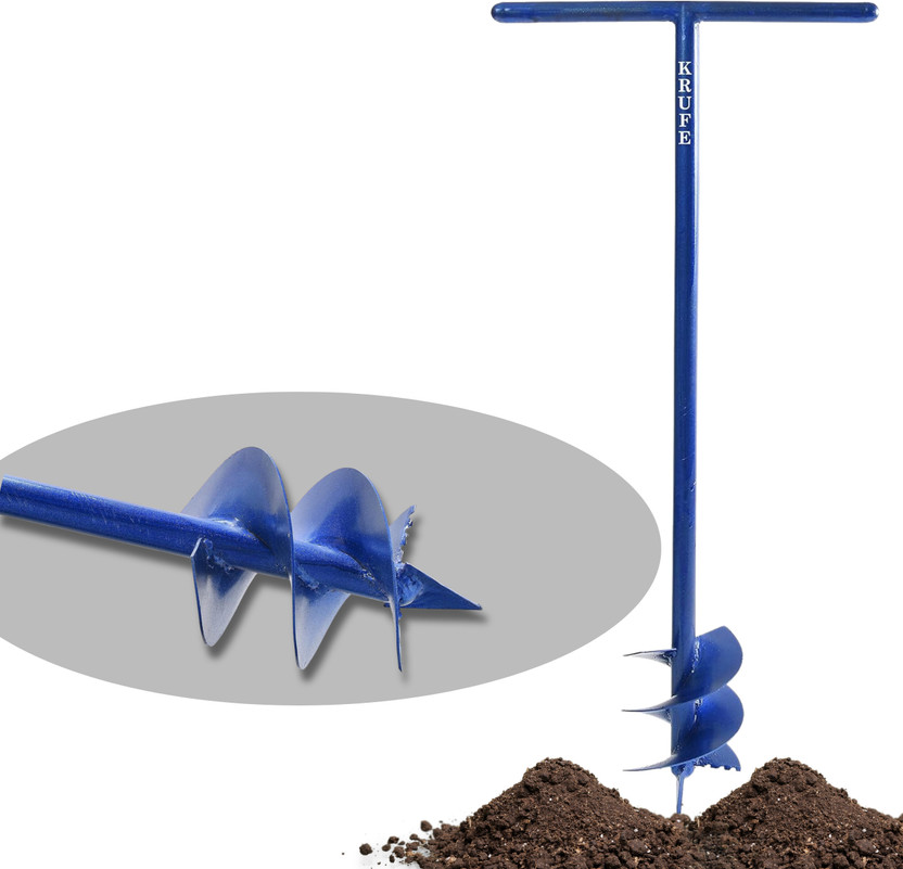 krufe Heavy Duty Post Hole Hand Auger (Dual Blade, Blue) Garden Tool Kit(1 Tools)