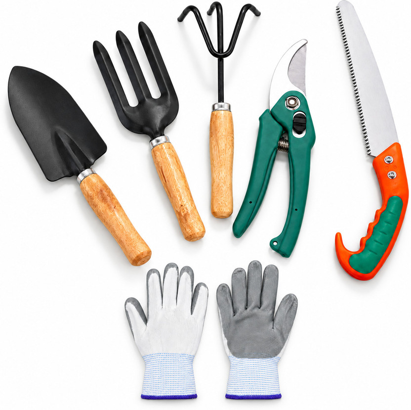 TWENOZ Gardening Tools Flover Cutter & Garden Tool Wooden Handle Garden Tool Kit(6 Tools)