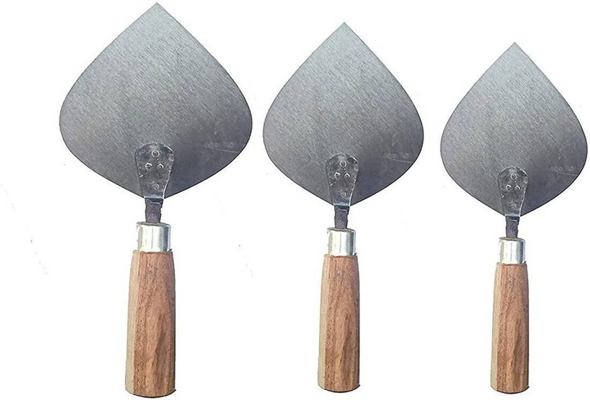 TikamEnterprise Karni Tool Set of 3 | Plastering & Cement Trowel with Wooden Handle 25 cm Garden Trowel