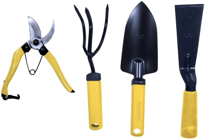 TATA AGRICO Garden Tool Set Big Trowel, Hand Fork, Hand Rake & Pruner/Cutter for Gardening Garden Tool Kit(4 Tools)
