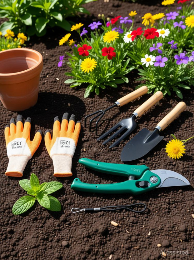 Green India Garden tool set cultivator,fork,trowel with flower cutter,reusable orange gloves Garden Tool Kit(5 Tools)