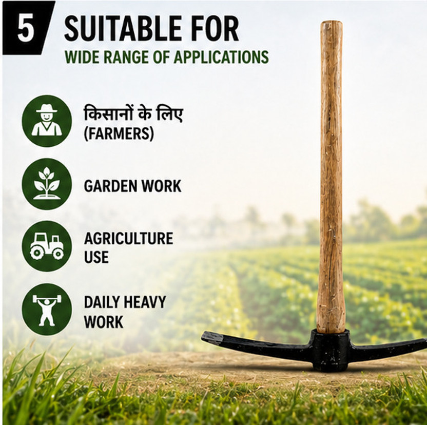 SKS AGRICO PRODUCT Heavy Duty Iron Pickaxe Gaiti Kudali with Strong Wooden Handle for Farming Garden Tool Kit(1 Tools)