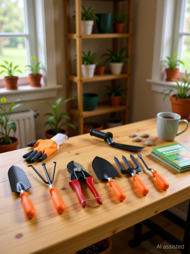 JetFire Gardening Tools (Weeder, Cultivator, Big Trowel, Small Trowel, Garden Fork, Double Cut, Khurpa 2 inch, Orange Gloves, Pruner) Garden Tool Kit(8 Tools)