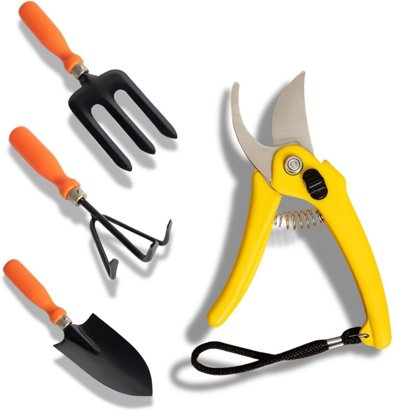 UGAOO Gardening Tool Set 4 Pcs | Pruner Shears, Hand Cultivator, Trowel & Fork Garden Tool Kit(4 Tools)