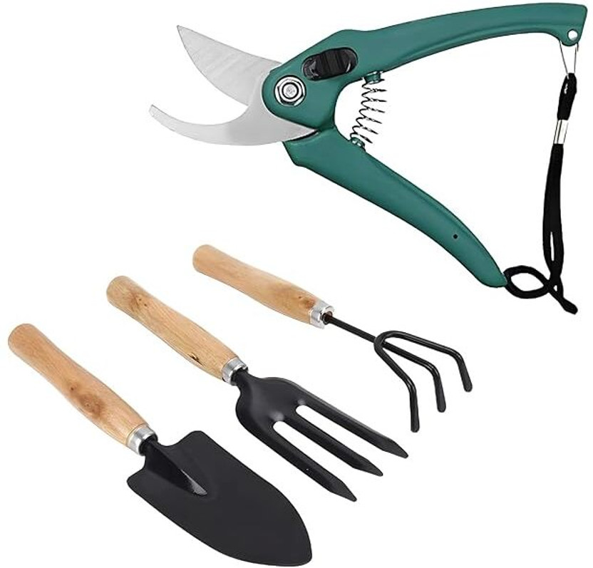 GROWTOP 3PCS Wooden Handle Cultivator Garden Tool Kit Garden Tool Kit(4 Tools)