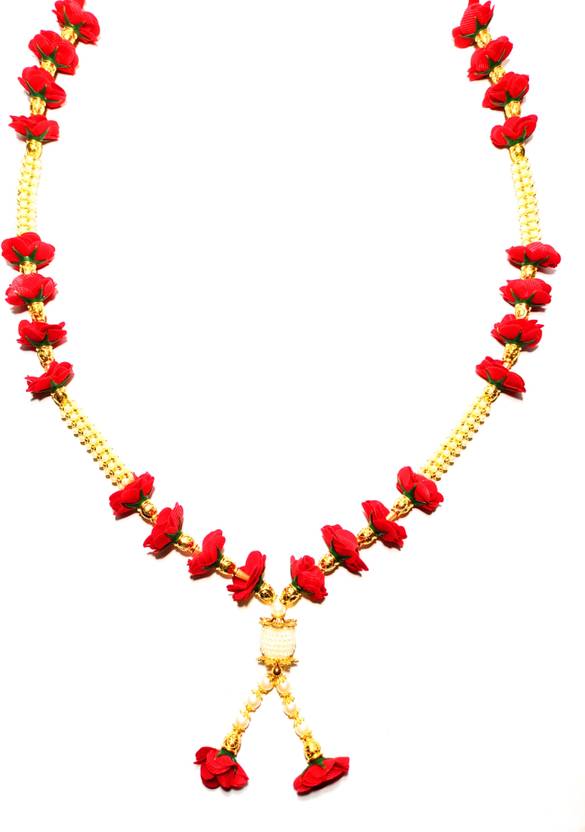 Tathastu (Size 26 Inch) Velvet Red Rose Flower Garland Mala For Photo
