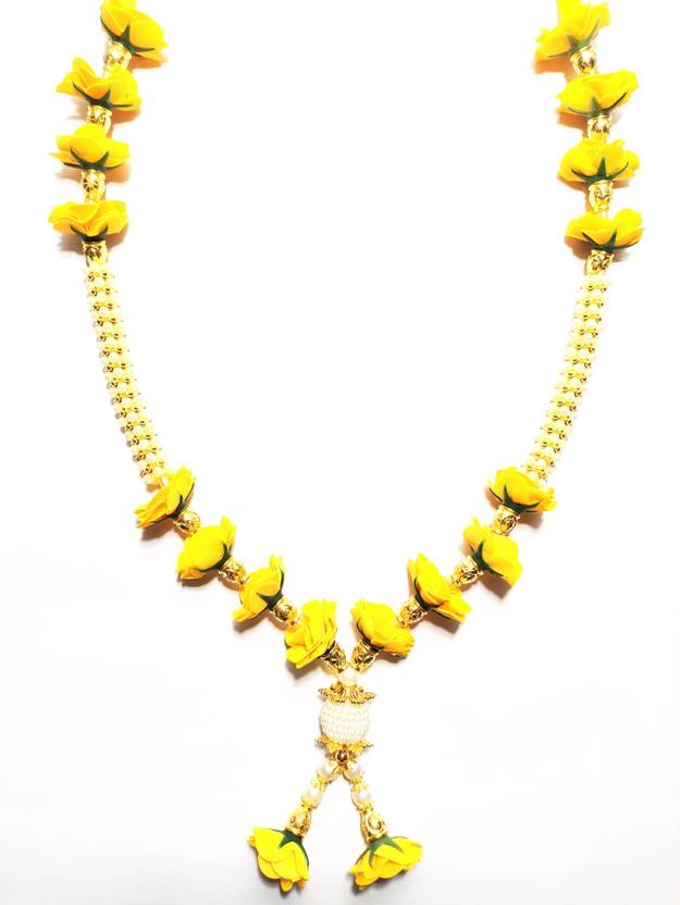 Tathastu (Size 18 Inch)Velvet Yellow Rose Flower Garland Mala For