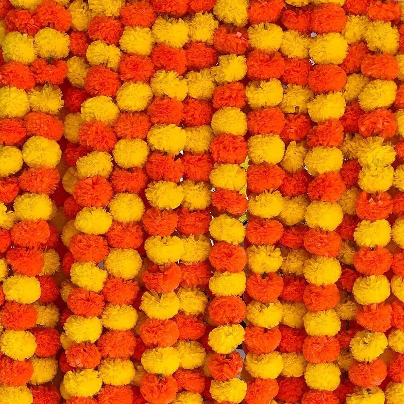 Charmfest Home Decor Orange, Yellow Marigold Artificial Flower(60 cm, Pack of 5, Garlands)