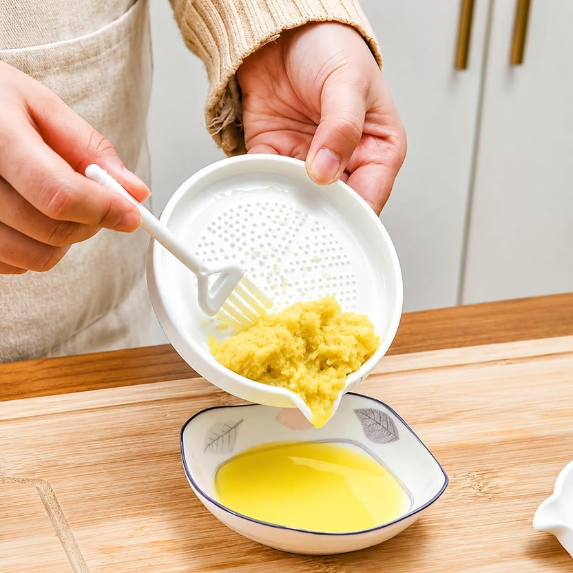vhbie Ceramic Grinding Bowl for Garlic, Ginger, Vegetables, Baby Food & Sauce Making Garlic Press(White)
