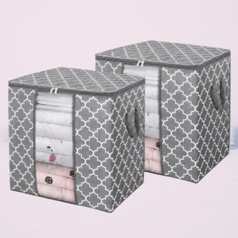 STORAZE Multipurpose Fabric Storage Series. Premium Grey Printed Foldable Storage Organizer Box CLOTH COVER PACK OF 2(Gray)