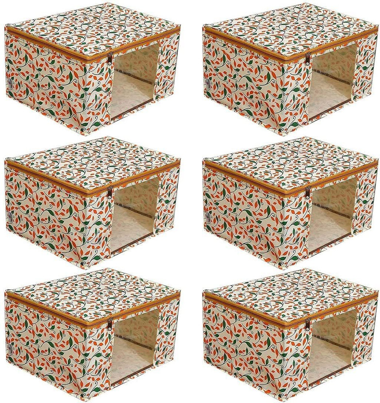Lonaxa Cloth storage box Pack of 6 Storage organizer Saree cover Storage bag Cloth bag Organizer box Saree Cloth organiser for wardrobe Packing bags Travel organizer Space saver bag(Beige)
