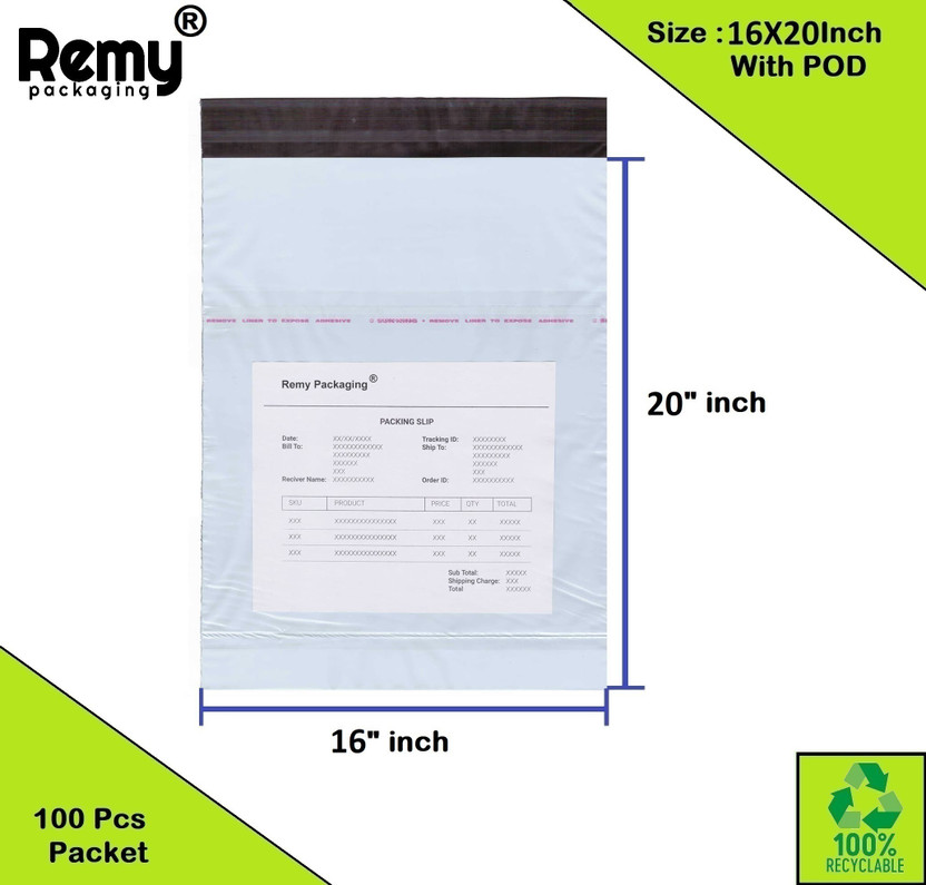 REMY PACKAGING 16X20 INCH Tamper Proof Courier Bags With POD JACKET Envelopes Pouches Cover Polybags for Shipping Packing Mailing 55 MICRON 100 PCS Packet(White & Black)