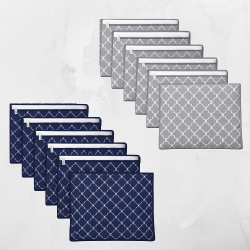 STORAZE PVC Bulk Saree Cover Pack of 12 Long Size Non Woven Clothes Storage Zip Bags Saree cover + Cloth Cover(Blue & Gray)