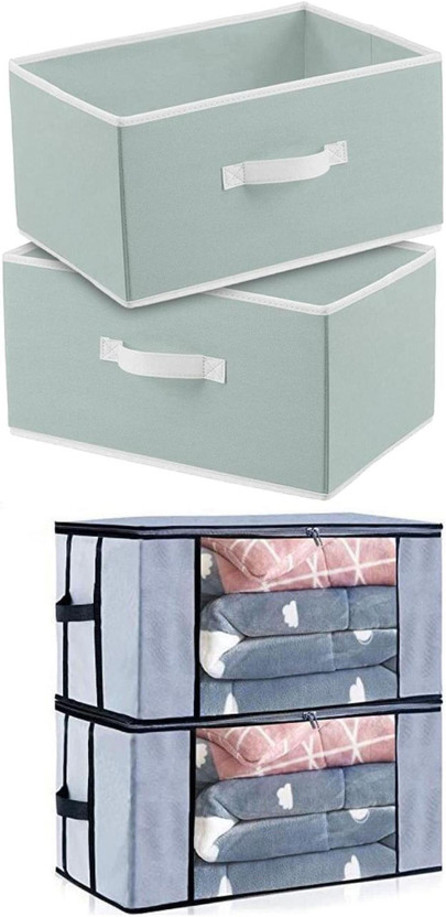 CARRY CLOUD Multipurpose Foldable Storage Box with Lid & Handle Multipurpose Organizer Bin for Clothes, Toys, Accessories, Books RSB Grey-P2 & TBC Grey-Q2(Grey, Grey)