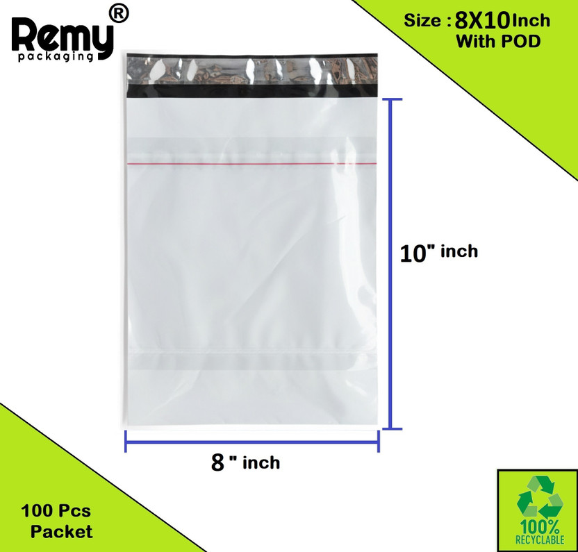 REMY PACKAGING 8X10 INCH Tamper Proof Courier Bags With POD JACKET Envelopes Pouches Garment Cover Poly for Shipping Packing Mailing 55 MICRON 100 PCS Packet(Black & White)