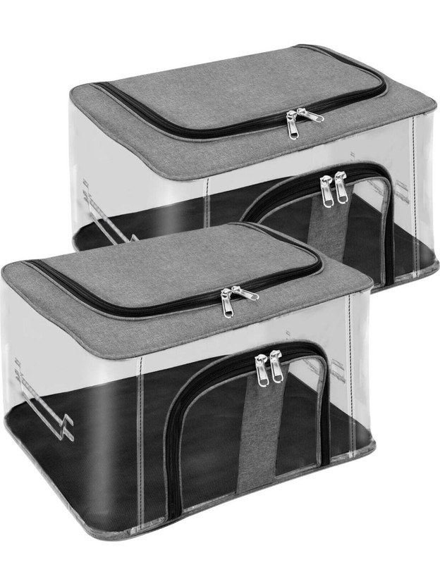 VYORA Clothes storage bag 2 Pack 33L PVC Saree cover Cloth storage box Organizer box Cloth organizer Wardrobe organizer box With Handle Saree Pack of 2 Transparent Waterproof Packing bags Plastic Saree organizer(Grey)