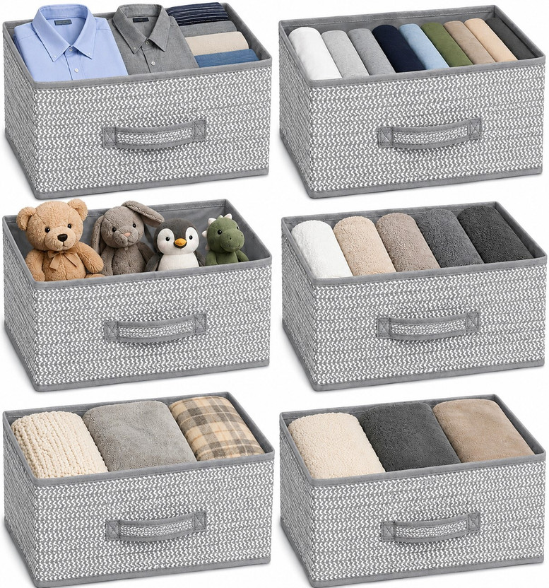 DALUCI Foldable Wardrobe Organizer Storage Box Premium Clothes Storage Basket for Wardrobe & Closet Space Saving Cloth Organizer Set of 6(Grey)