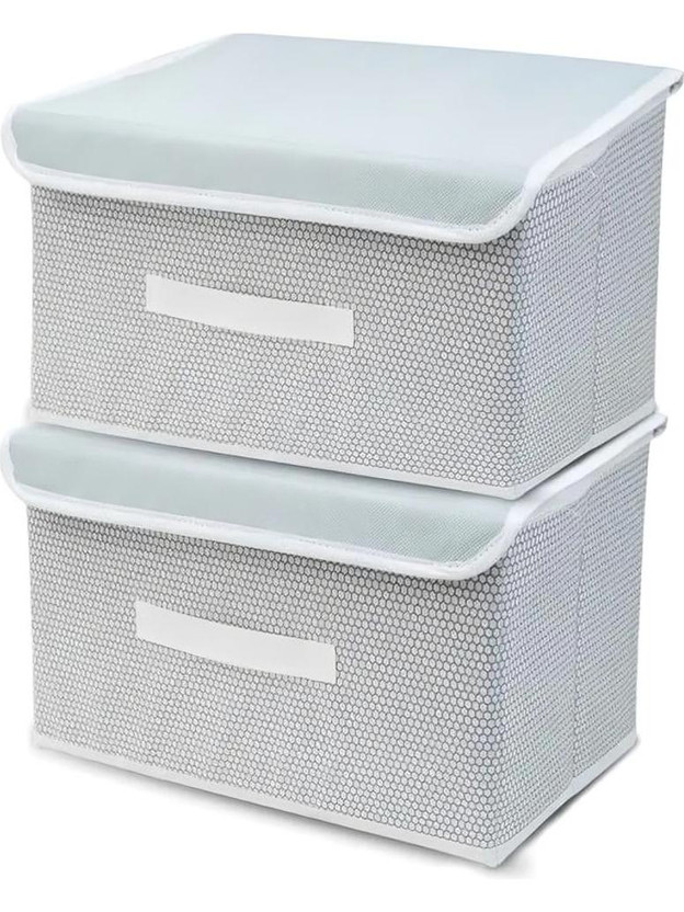 AtNoor AtNoor Foldable Fabric Storage Box with Lid & Handle Clothes Organizer for Wardrobe Multipurpose Bin, Pack of 2(Grey) - Flipkart Deal