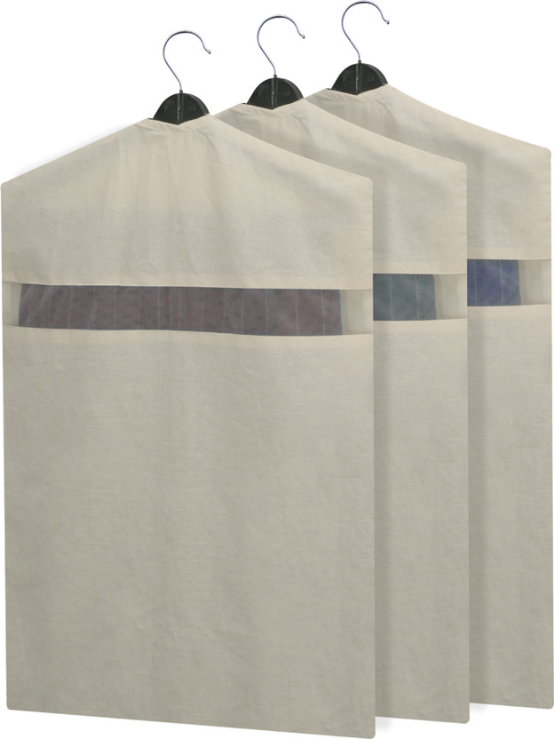 supply streets cotton cover Hanging Cotton Saree Covers/Bags of 30 x 18 (Inches) For Clothes Storage 03(Beige)