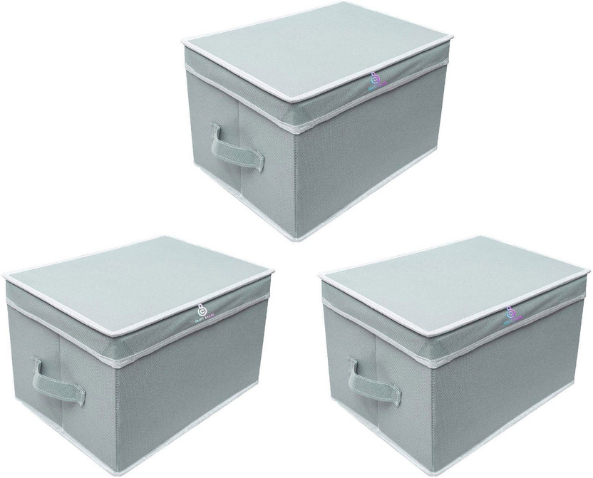 Craft Bazar Storage Box Foldable Organizer for Cloths,kid's toy with Top Lid (Pack of 3) Box to Store Household Items(Grey)