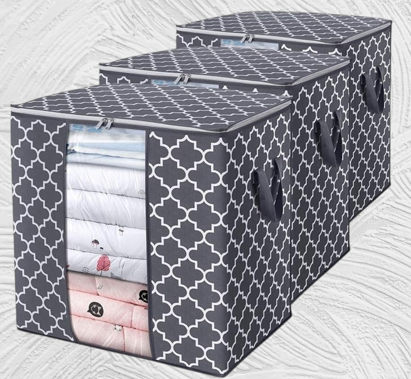 STORAZE MULTI PURPOSE STORAGE USEAGE Foldable Storage Case for Sarees, Blankets and Garments CLOTH COVER PACK OF3(Gray)