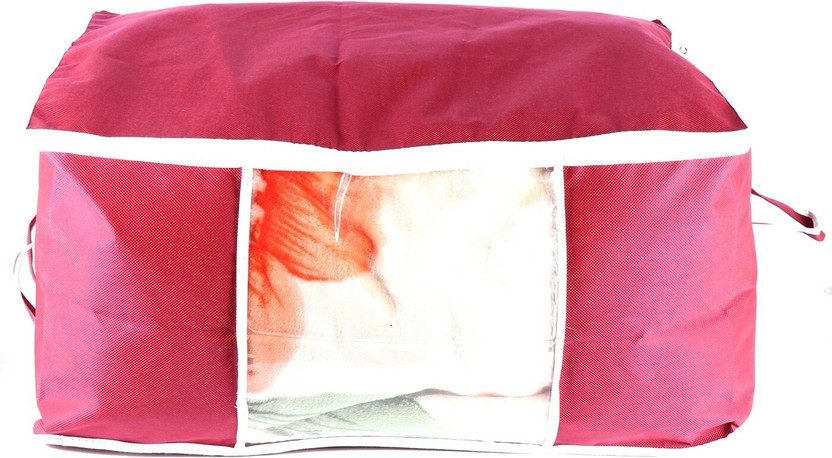 Ankit International Blanket Cover Designer Underbed Front Trasparent Storage Organizer Blanket Cover Bag AI2004B(Pink)