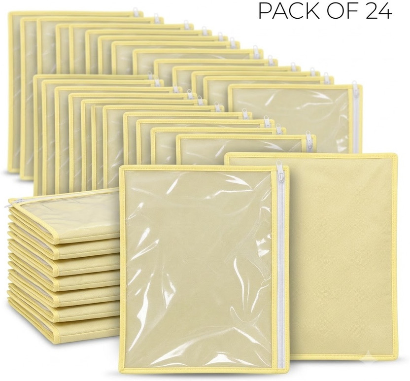 YASHVI YASHVI Clothes Storage Saree Covers with Transparent PVC Window and Zip Saree Covers for Clothes Storage Pack of 24(Yellow) - Flipkart Deal
