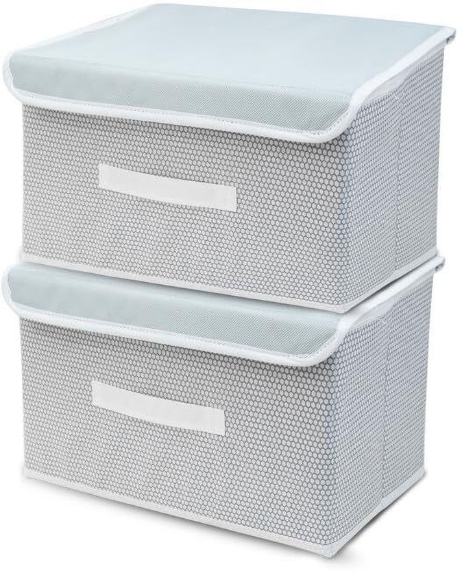 mani kreation Large Storage Box with Lid Non-Woven Big Storage Box with Lid & Handles Foldable Cloth Storage Basket Mani Kreation01(Grey)