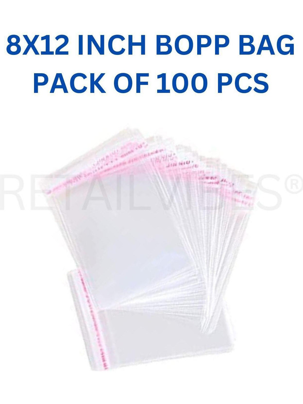 Retailvibes 8x12 Inch | 20x30 Cm 100 Pcs Self Adhesive Bopp Bag Transparent Garment Packing Bag | Jewelry Cosmetics Accessories Pouch(Transparent)