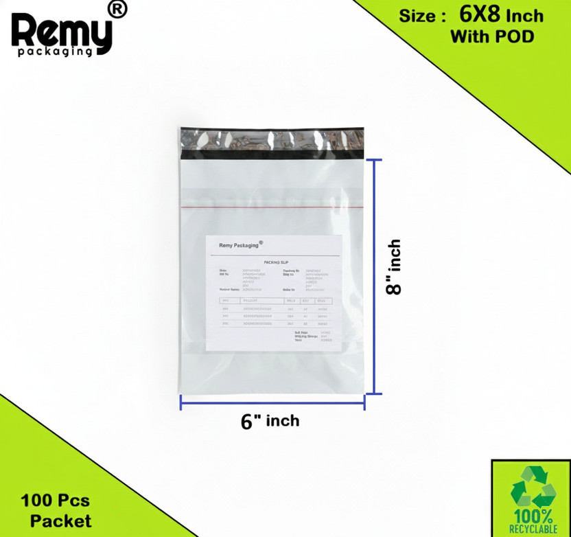 REMY PACKAGING 6X8 INCH Tamper Proof Courier Bags With POD JACKET Envelopes Pouches Cover Polybags for Shipping Packing Mailing 55 100 PCS Packet(White & Black)